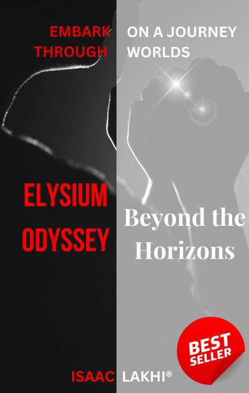 Elysium Odyssey - Beyond the Horizons book cover in black and gray, with red title lettering and a silhouetted profile