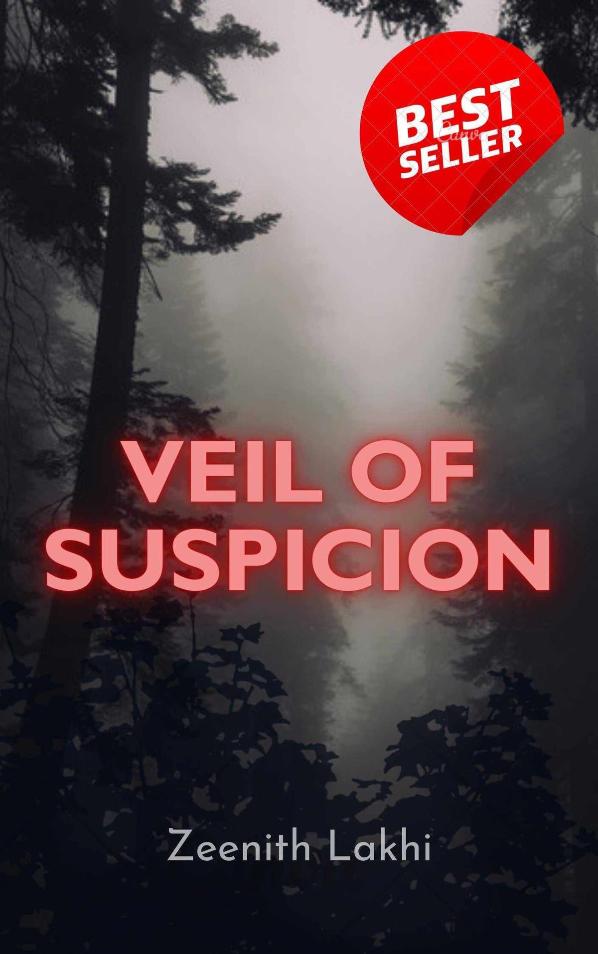 The Obsidian Circle book cover featuring a misty forest, glowing red Veil of Suspicion title, and bestseller badge